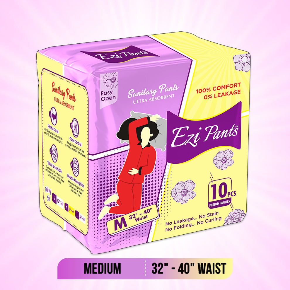 Ezi-Pants Sanitary Pants Ultra Absorbent Protection upto 12 hours - MEDIUM Waist 32in - 40in (Smart and Lightly Fatty body)
